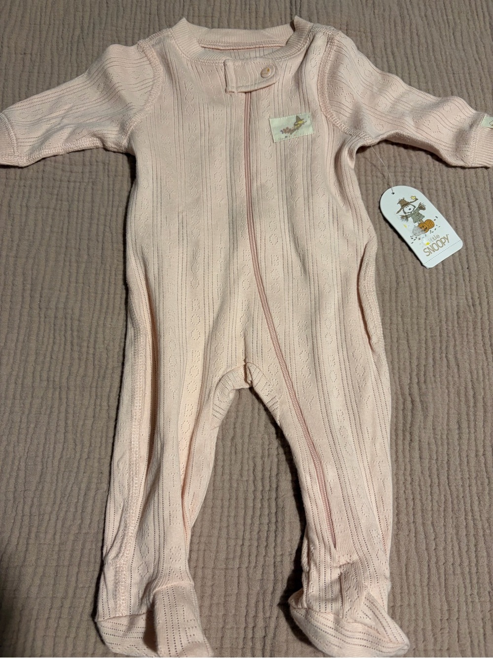 Peanuts Light Pink Knit Footed One-Piece